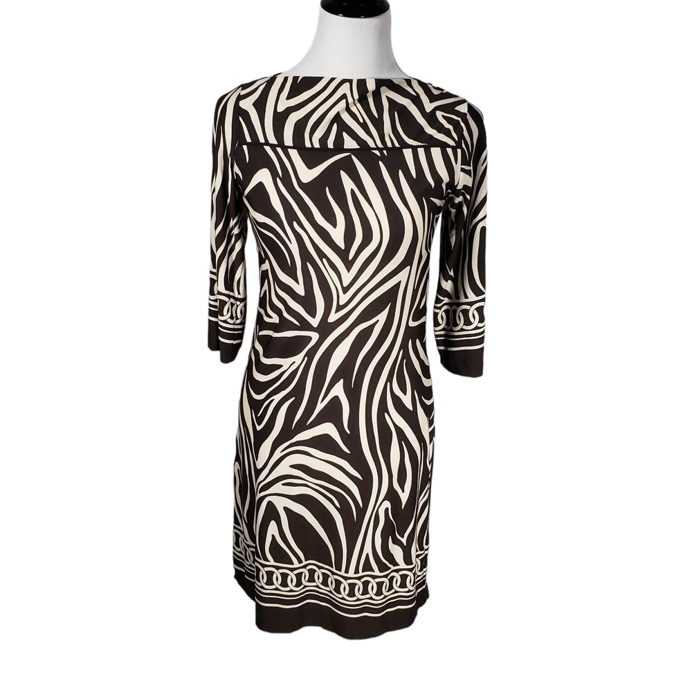 Mercer & Madison Women's size 6 Brown & Tan Zebra Print Pullover Stretchy Dress